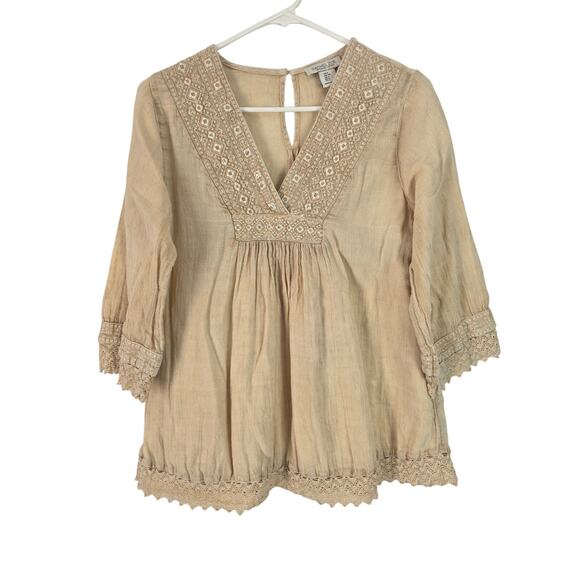 Rachel Zoe Tops - Rachel Zoe 100% Cotton Top S Womens Boho Cottage Core 3/4 Sleeve Tan Coquette